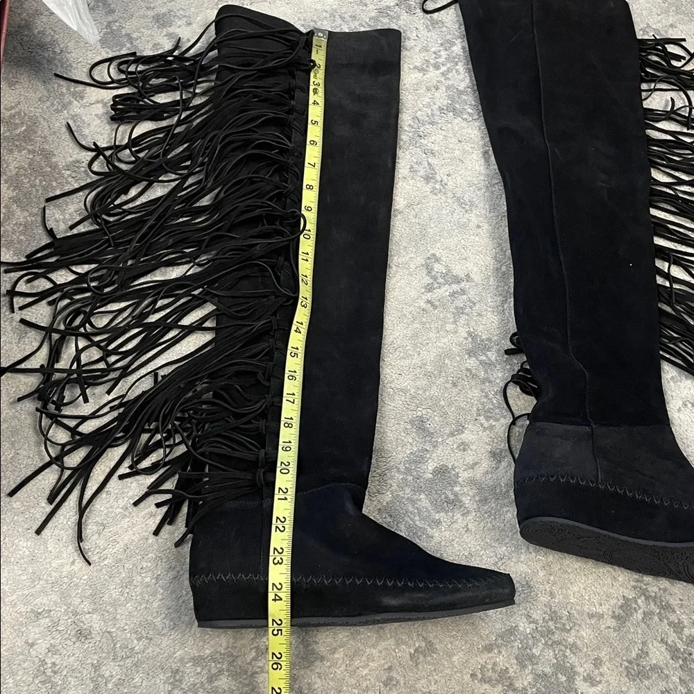 NIB ETRO Suede Fringe Over The Knee Moccasin Boot Black Sz 36